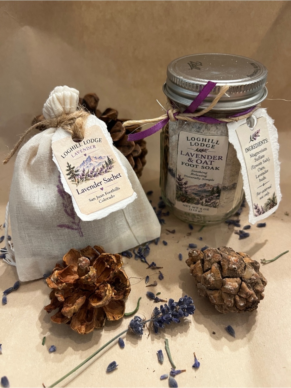 Colorado Lavender Gift Set | Lavender Sachet + Oat Foot Soak | Handmade